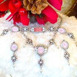 Brighton MYSTIQUE PINK floral Enamel Crystal Pearl necklace Bracelet Earrings